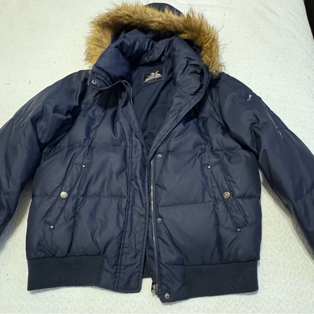 Navy Blue Zeroxposur Puffer Jacket/Coat with Faux Fur Hood